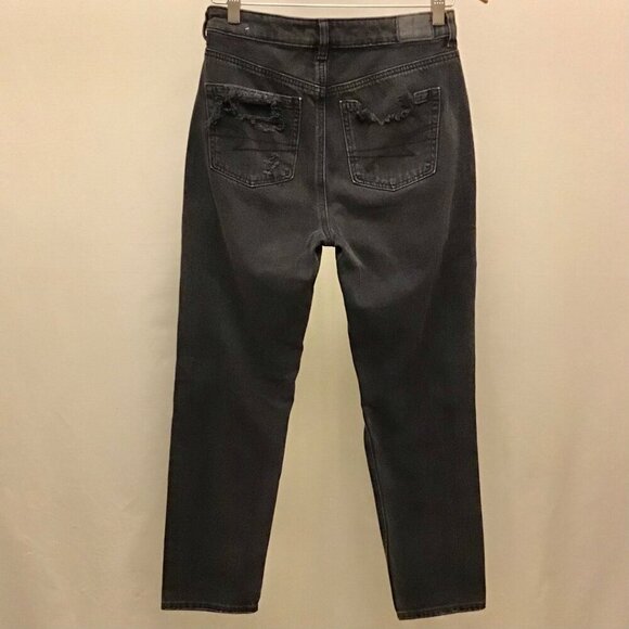 American Eagle 4 Mom Jeans Women’s High Rise Washed Black Distressed Ripped - Picture 4 of 10